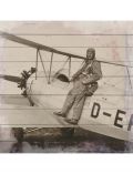 Holzbild Altes Flugzeug mit Pilot, 40x40 cm Echtholz