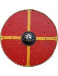 Holzdekor Gelb-Rotes Vikinger Schild, Holzobjekt 30x30 cm
